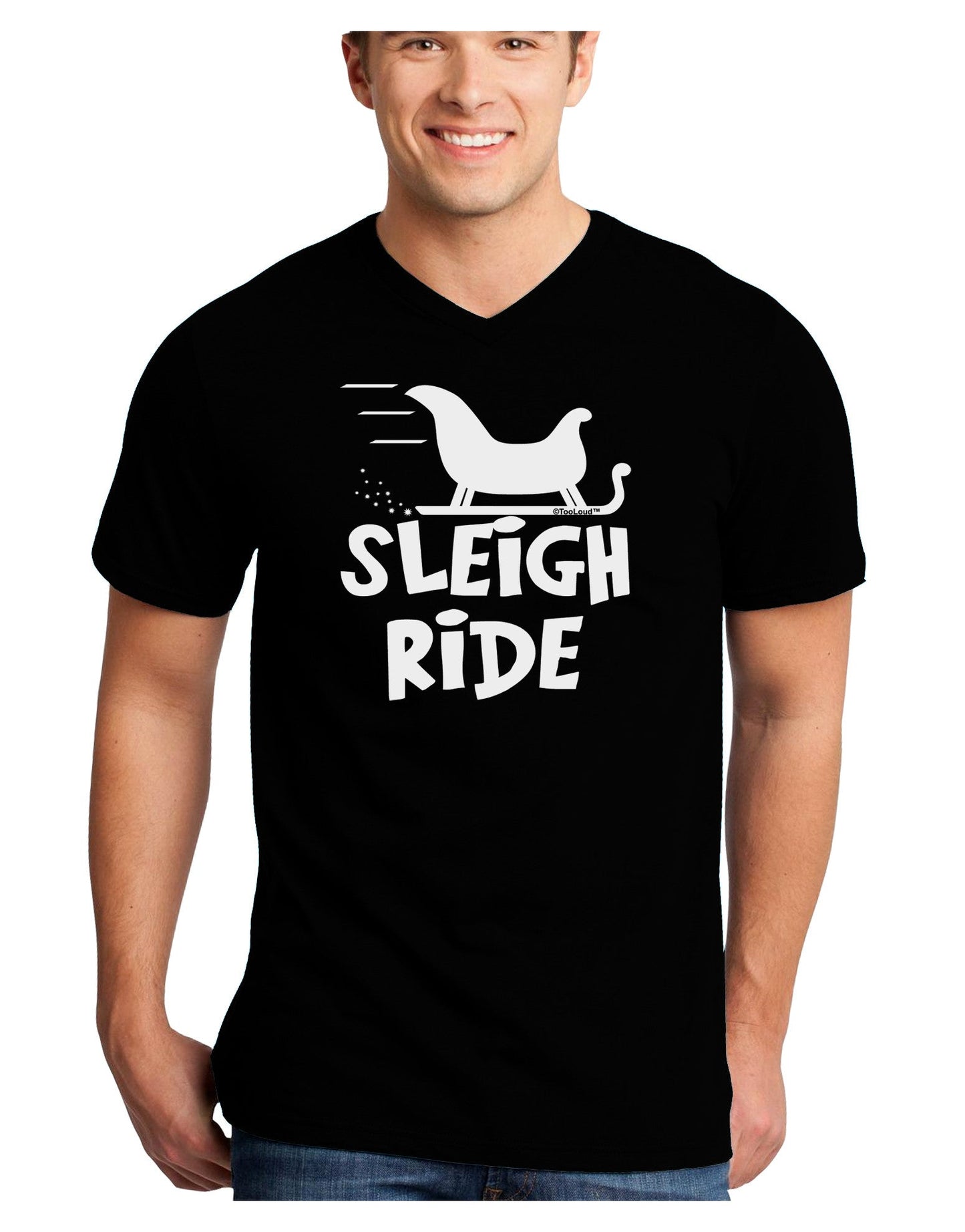 Sleigh Ride BnW Adult Dark V-Neck T-Shirt-TooLoud-Black-Small-Davson Sales