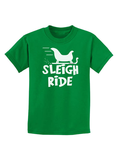 Sleigh Ride BnW Childrens Dark T-Shirt-Childrens T-Shirt-TooLoud-Kelly-Green-X-Small-Davson Sales