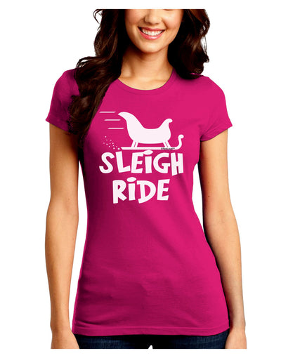 Sleigh Ride BnW Juniors Crew Dark T-Shirt-T-Shirts Juniors Tops-TooLoud-Hot-Pink-Juniors Fitted Small-Davson Sales