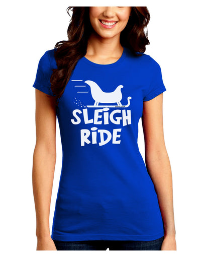 Sleigh Ride BnW Juniors Crew Dark T-Shirt-T-Shirts Juniors Tops-TooLoud-Royal-Blue-Juniors Fitted Small-Davson Sales