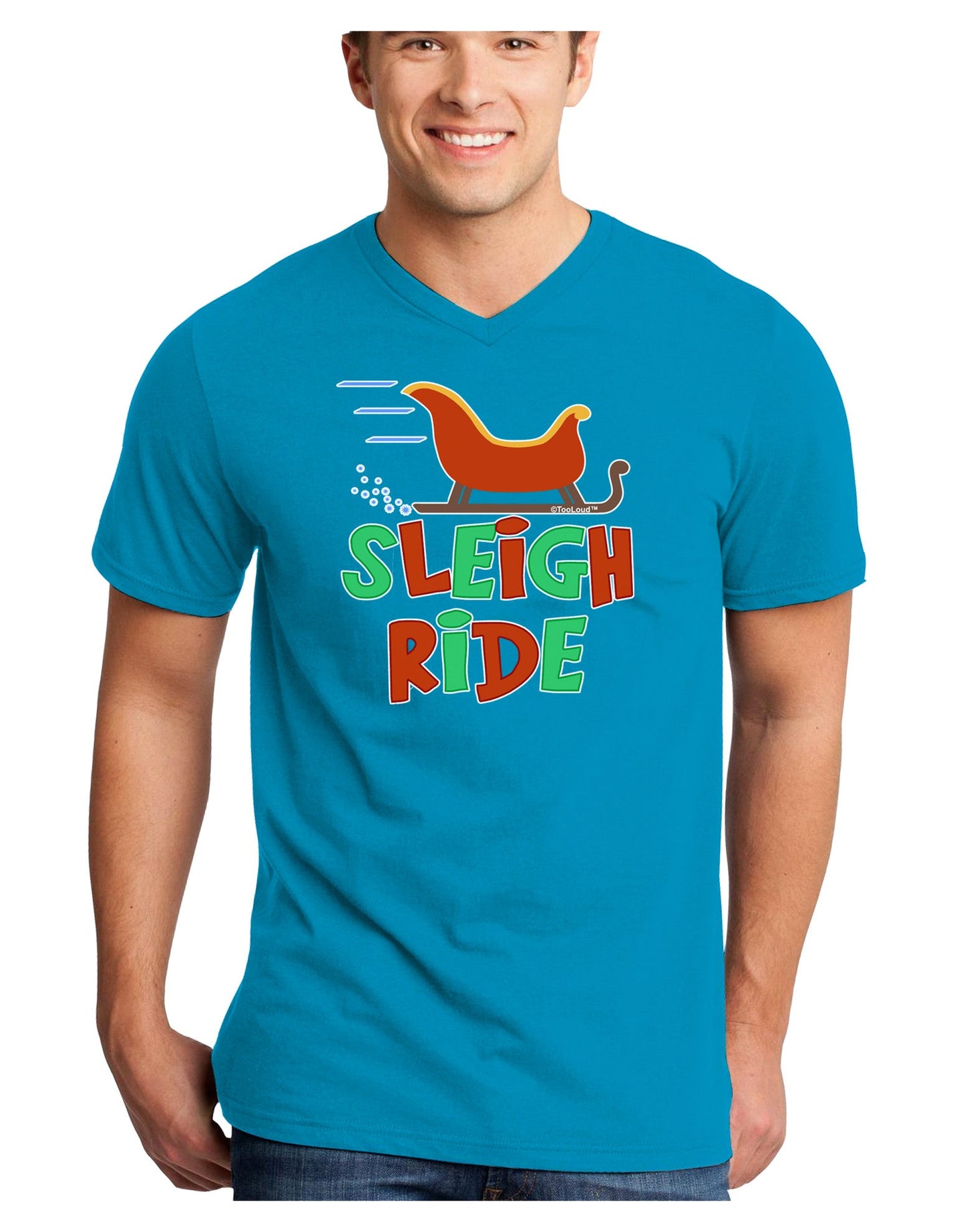 Sleigh Ride Color Adult Dark V-Neck T-Shirt-TooLoud-Turquoise-Small-Davson Sales