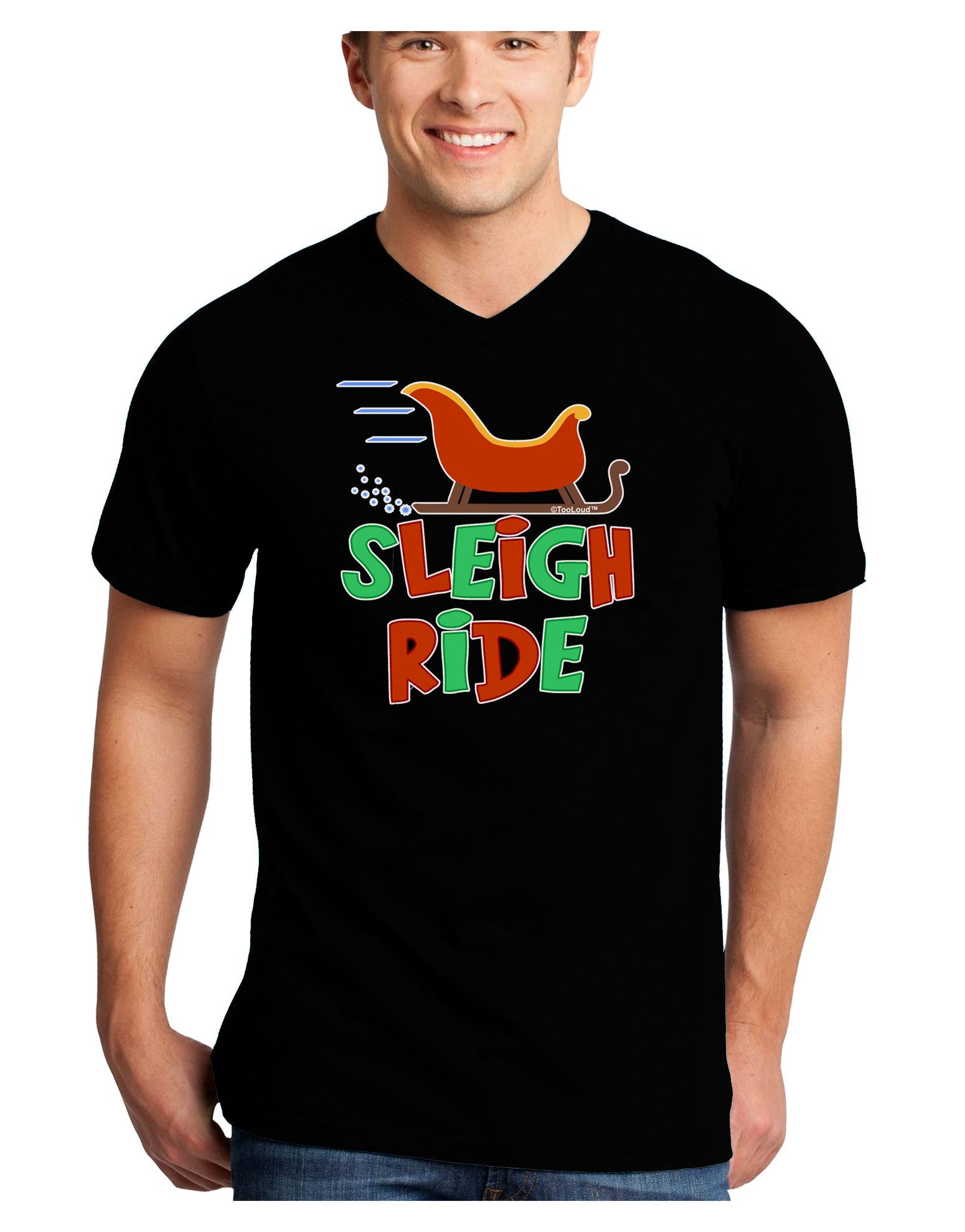 Sleigh Ride Color Adult Dark V-Neck T-Shirt-TooLoud-Black-Small-Davson Sales