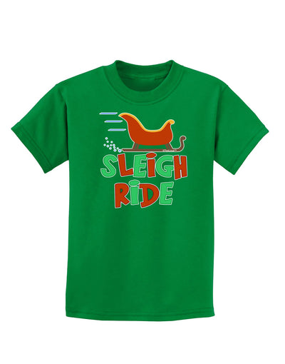 Sleigh Ride Color Childrens Dark T-Shirt-Childrens T-Shirt-TooLoud-Kelly-Green-X-Small-Davson Sales