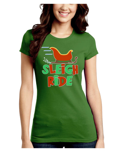 Sleigh Ride Color Juniors Crew Dark T-Shirt-T-Shirts Juniors Tops-TooLoud-Kiwi-Green-Juniors Fitted Small-Davson Sales