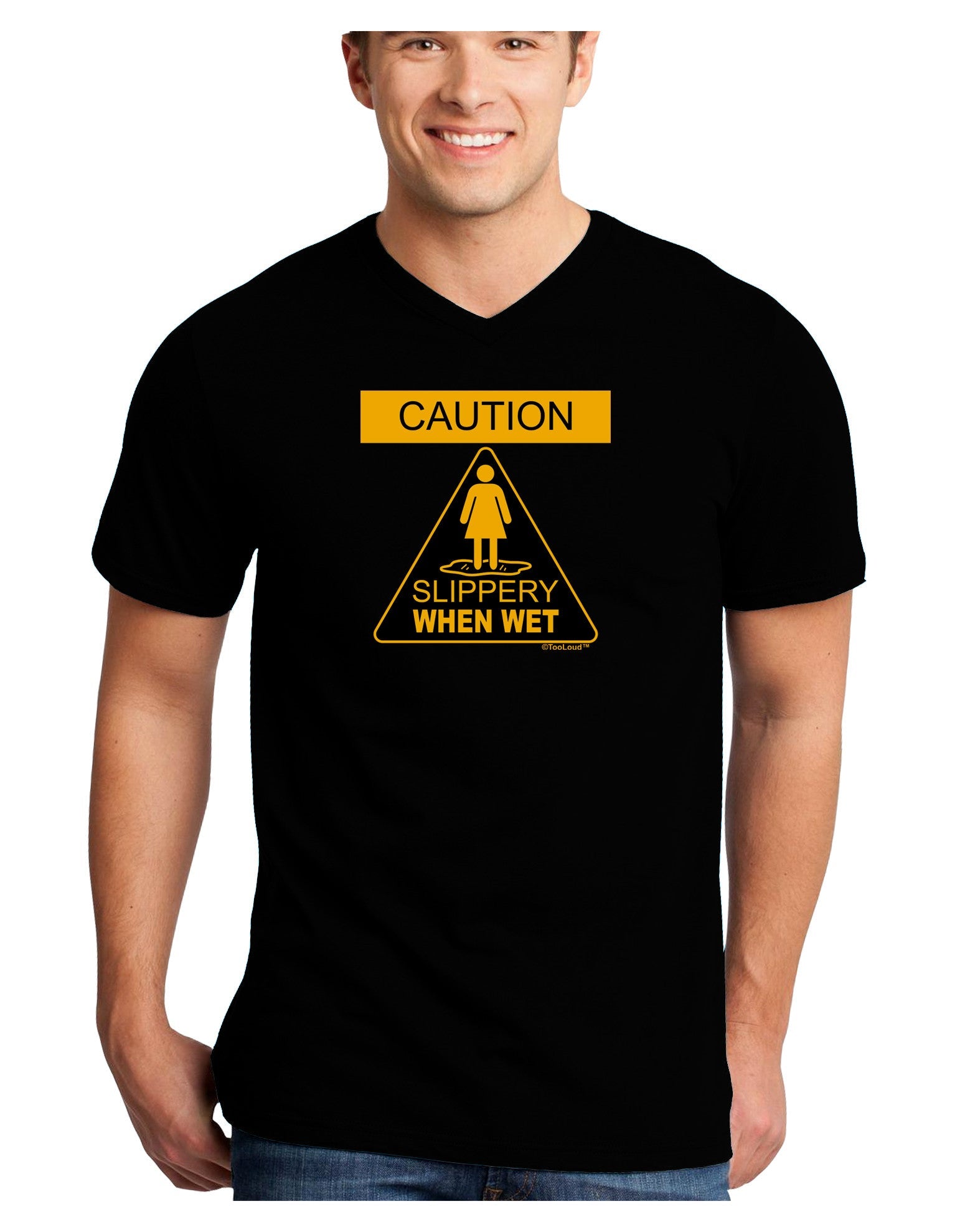 Slippery When Wet Adult Dark V-Neck T-Shirt-Mens V-Neck T-Shirt-TooLoud-Black-Small-Davson Sales