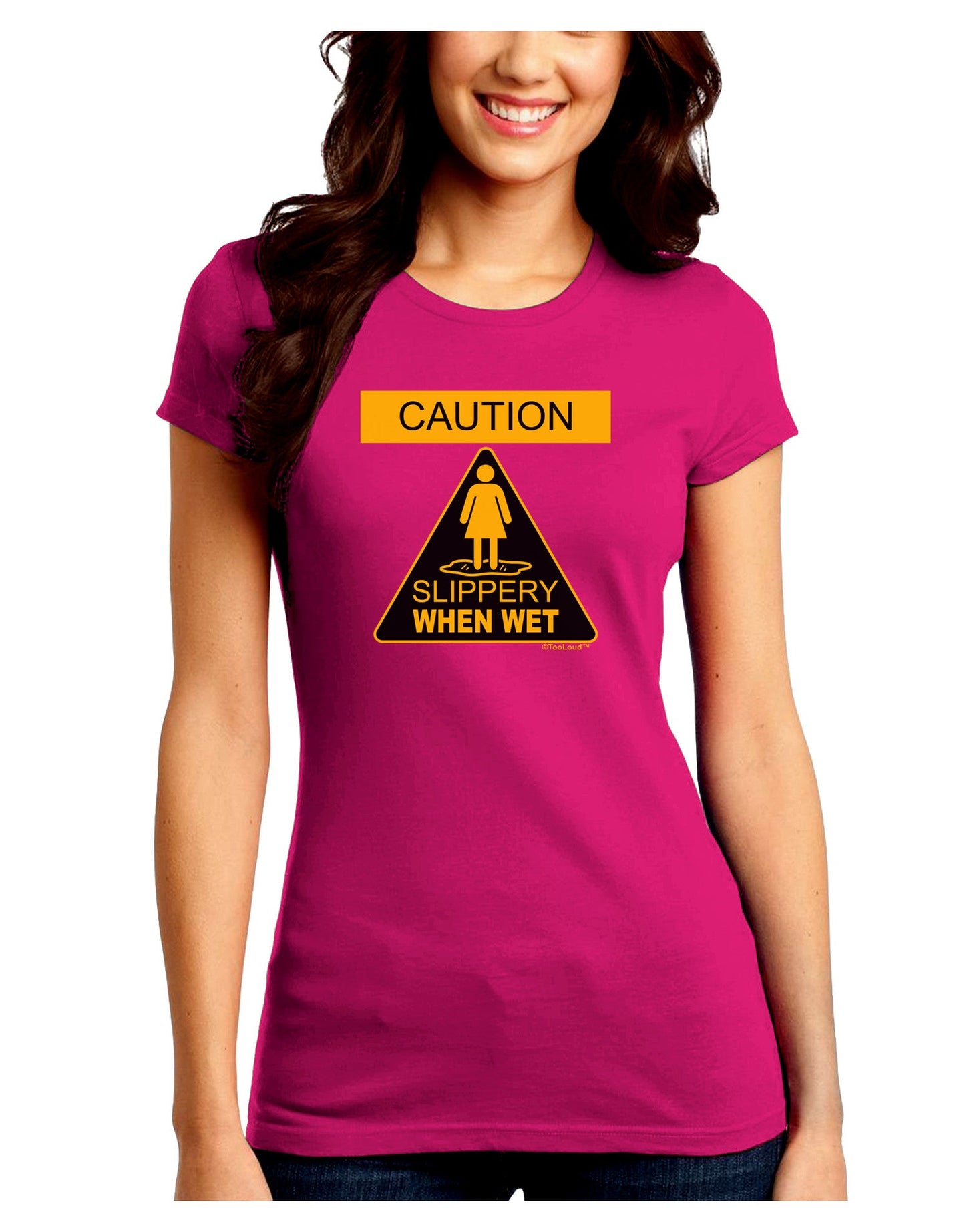 Slippery When Wet Juniors Petite Crew Dark T-Shirt-T-Shirts Juniors Tops-TooLoud-Hot-Pink-Juniors Fitted Small-Davson Sales