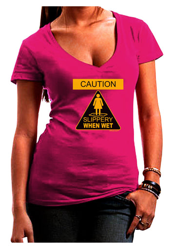 Slippery When Wet Womens V-Neck Dark T-Shirt-Womens V-Neck T-Shirts-TooLoud-Hot-Pink-Juniors Fitted Small-Davson Sales