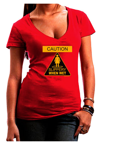 Slippery When Wet Womens V-Neck Dark T-Shirt-Womens V-Neck T-Shirts-TooLoud-Red-Juniors Fitted Small-Davson Sales