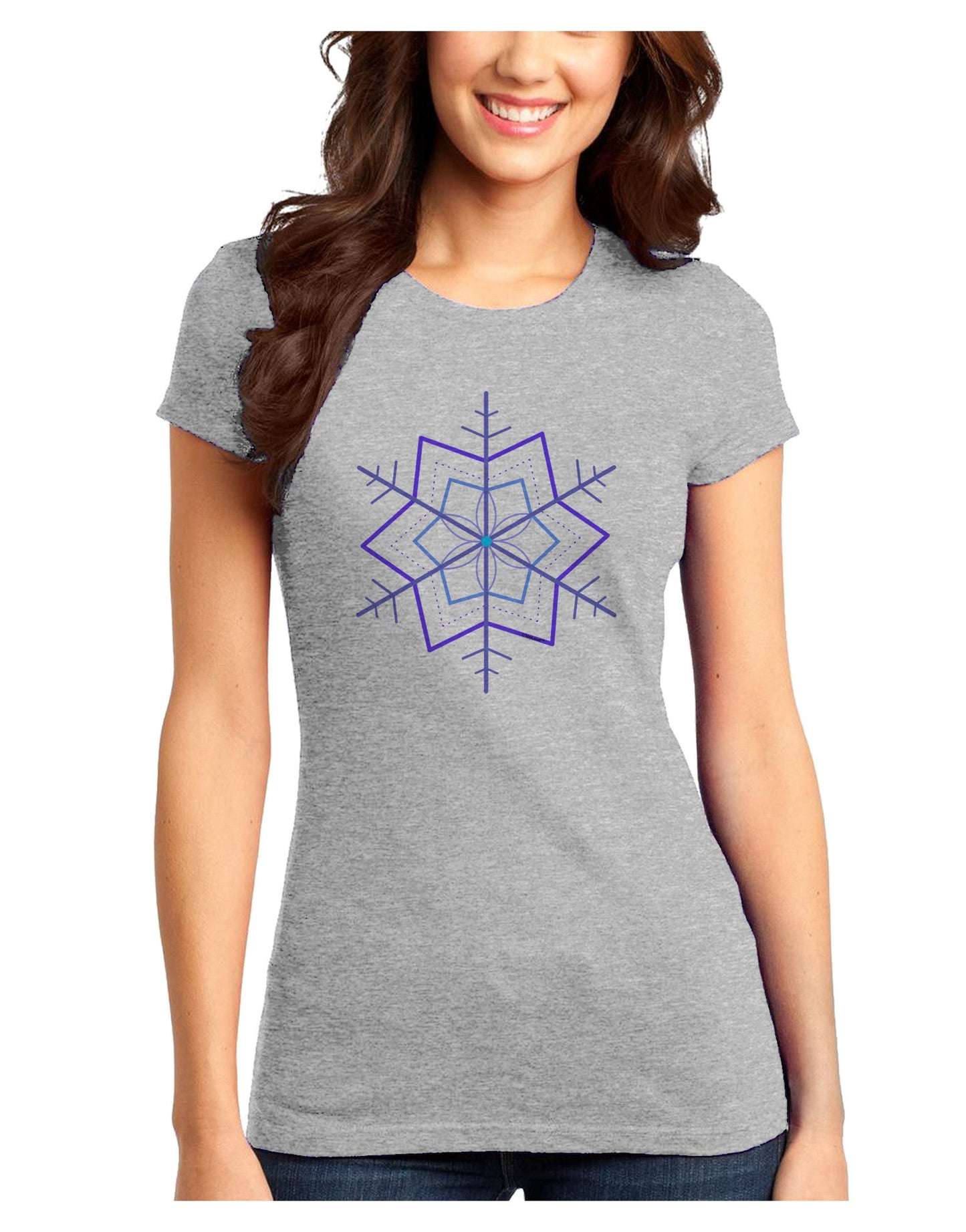 Snowflake Star Christmas Juniors T-Shirt-Womens Juniors T-Shirt-TooLoud-Ash-Gray-Juniors Fitted XS-Davson Sales