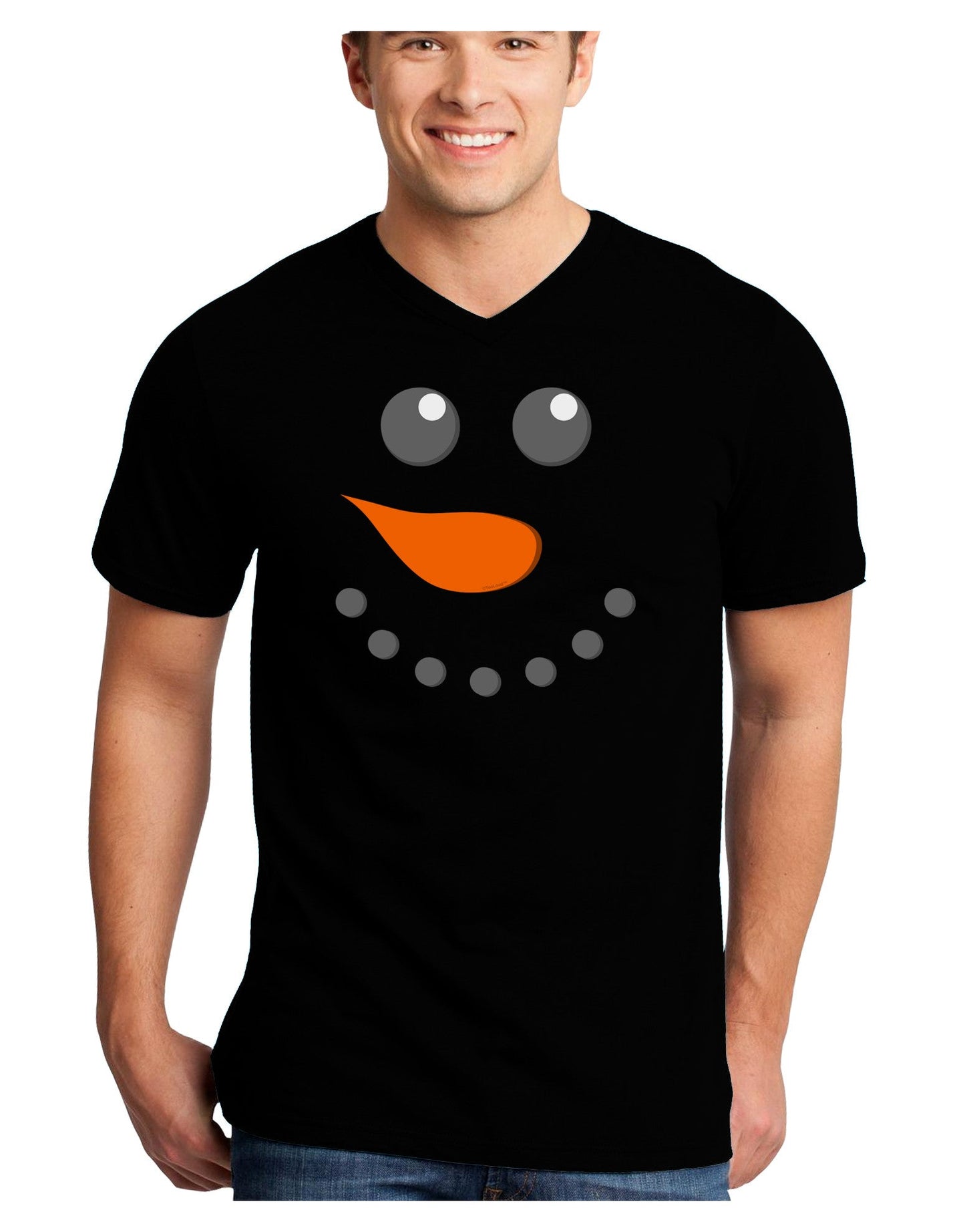 Snowman Face Christmas Adult Dark V-Neck T-Shirt-TooLoud-Black-Small-Davson Sales