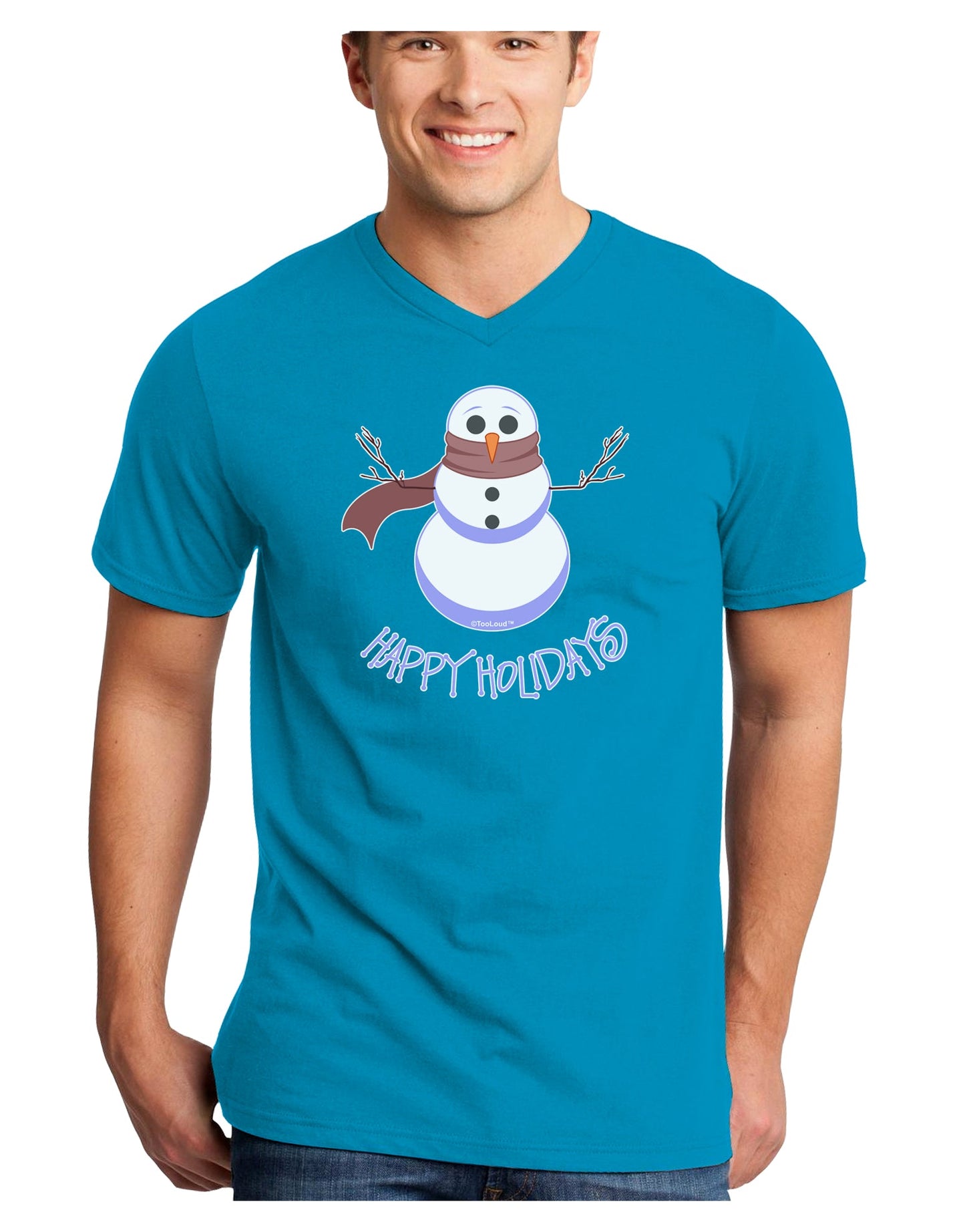 Snowman - Happy Holidays Adult Dark V-Neck T-Shirt-Mens V-Neck T-Shirt-TooLoud-Turquoise-Small-Davson Sales