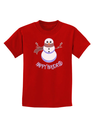 Snowman - Happy Holidays Childrens Dark T-Shirt-Childrens T-Shirt-TooLoud-Red-X-Small-Davson Sales