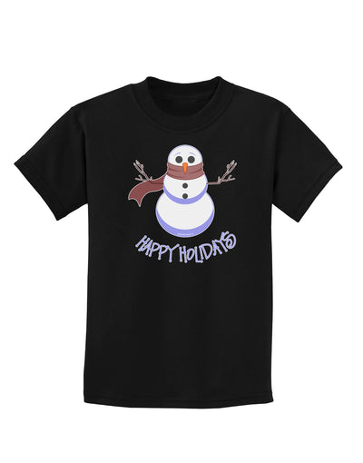 Snowman - Happy Holidays Childrens Dark T-Shirt-Childrens T-Shirt-TooLoud-Black-X-Small-Davson Sales