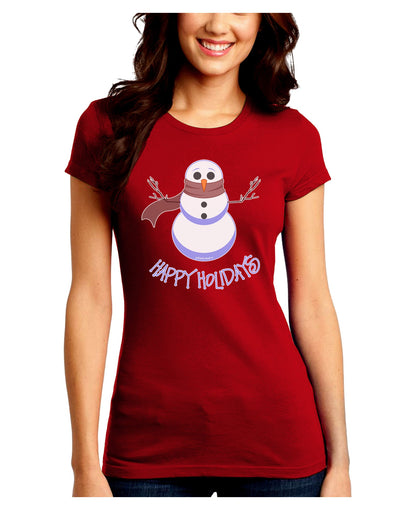 Snowman - Happy Holidays Juniors Crew Dark T-Shirt-T-Shirts Juniors Tops-TooLoud-Red-Juniors Fitted Small-Davson Sales