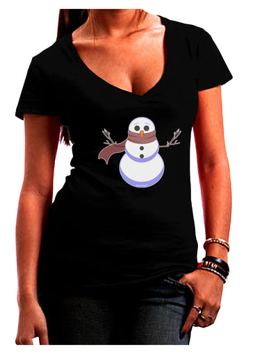 Snowman with Scarf Design Juniors V-Neck Dark T-Shirt-Womens V-Neck T-Shirts-TooLoud-Black-Juniors Fitted Small-Davson Sales