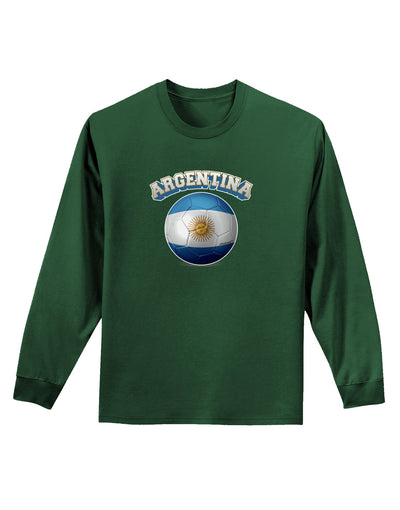 Soccer Ball Flag - Argentina Adult Long Sleeve Dark T-Shirt-TooLoud-Dark-Green-Small-Davson Sales