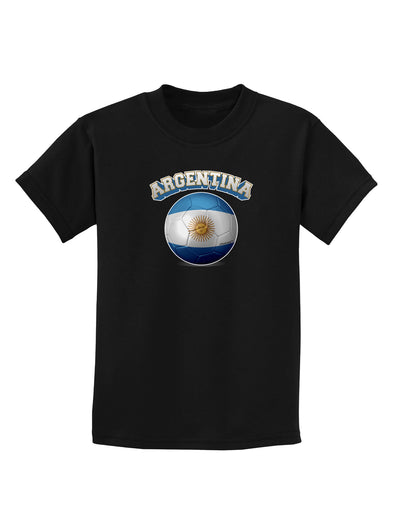 Soccer Ball Flag - Argentina Childrens Dark T-Shirt-Childrens T-Shirt-TooLoud-Black-X-Small-Davson Sales