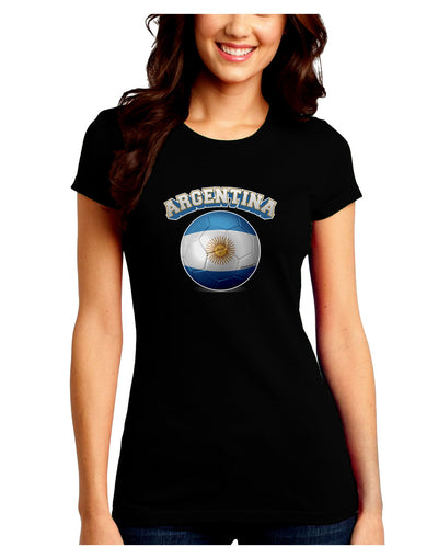 Soccer Ball Flag - Argentina Juniors Petite Crew Dark T-Shirt-T-Shirts Juniors Tops-TooLoud-Black-Juniors Fitted Small-Davson Sales