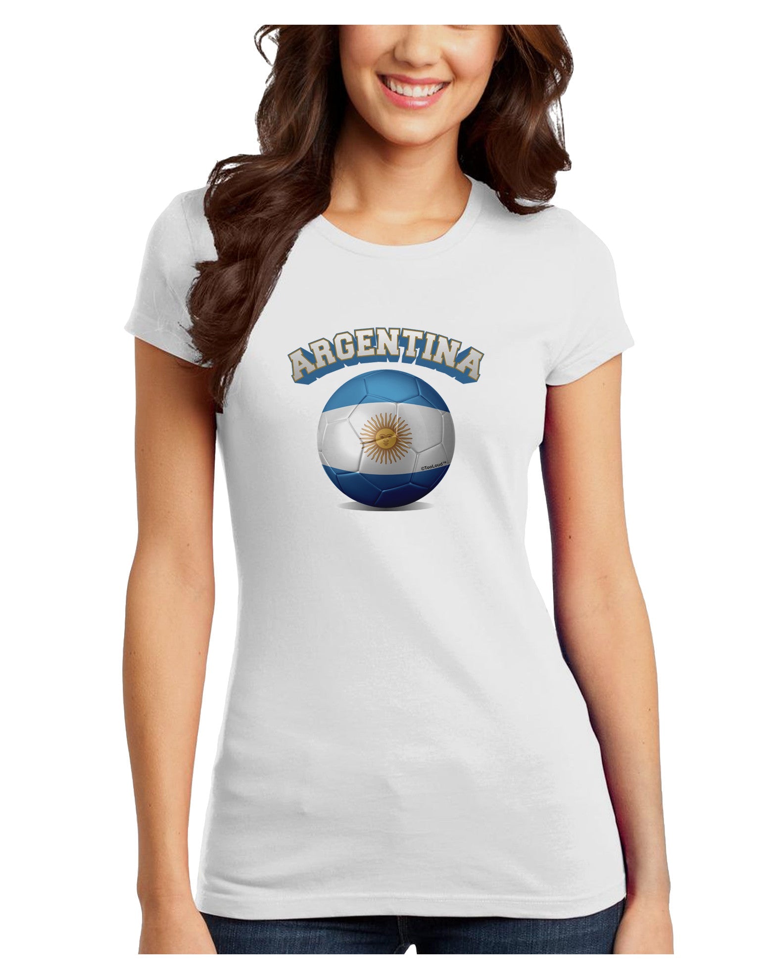 Soccer Ball Flag - Argentina Juniors Petite T-Shirt-T-Shirts Juniors Tops-TooLoud-White-Juniors Fitted X-Small-Davson Sales