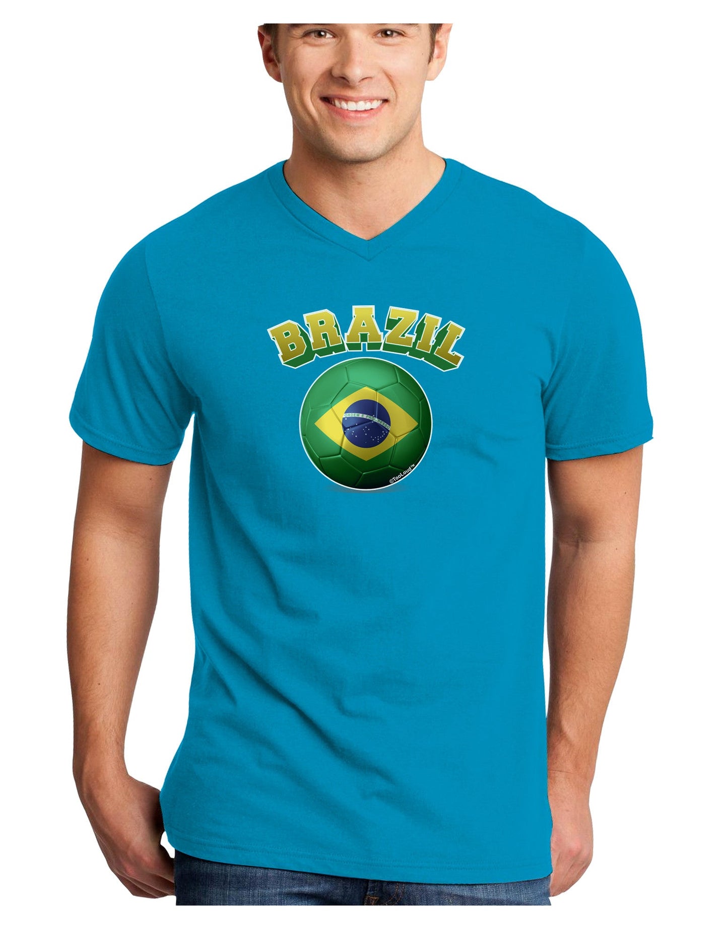 Soccer Ball Flag - Brazil Adult Dark V-Neck T-Shirt-TooLoud-Turquoise-Small-Davson Sales