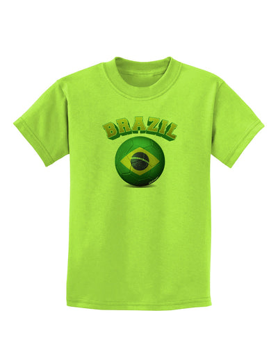 Soccer Ball Flag - Brazil Childrens T-Shirt-Childrens T-Shirt-TooLoud-Lime-Green-X-Small-Davson Sales