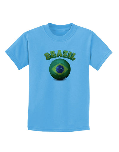 Soccer Ball Flag - Brazil Childrens T-Shirt-Childrens T-Shirt-TooLoud-Aquatic-Blue-X-Small-Davson Sales