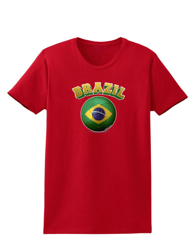 Soccer Ball Flag - Brazil Womens Dark T-Shirt-TooLoud-Red-X-Small-Davson Sales