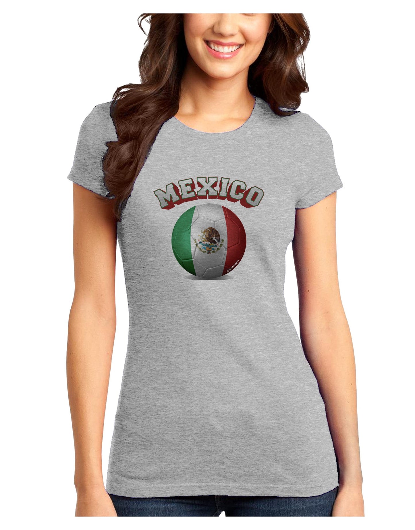 Soccer Ball Flag - Mexico Juniors Petite T-Shirt-T-Shirts Juniors Tops-TooLoud-Ash-Gray-Juniors Fitted X-Small-Davson Sales