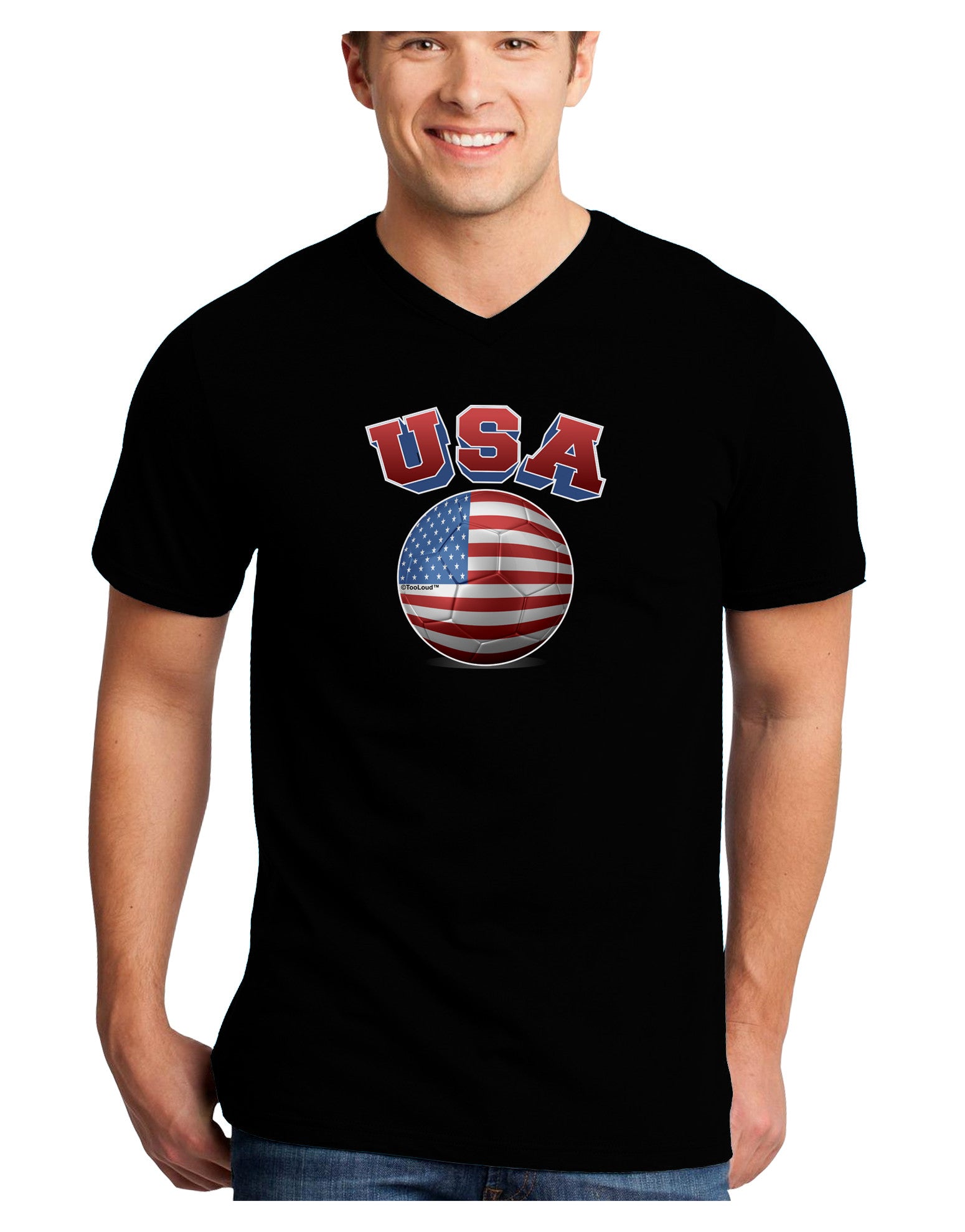 Soccer Ball Flag - USA Adult Dark V-Neck T-Shirt-TooLoud-Black-Small-Davson Sales