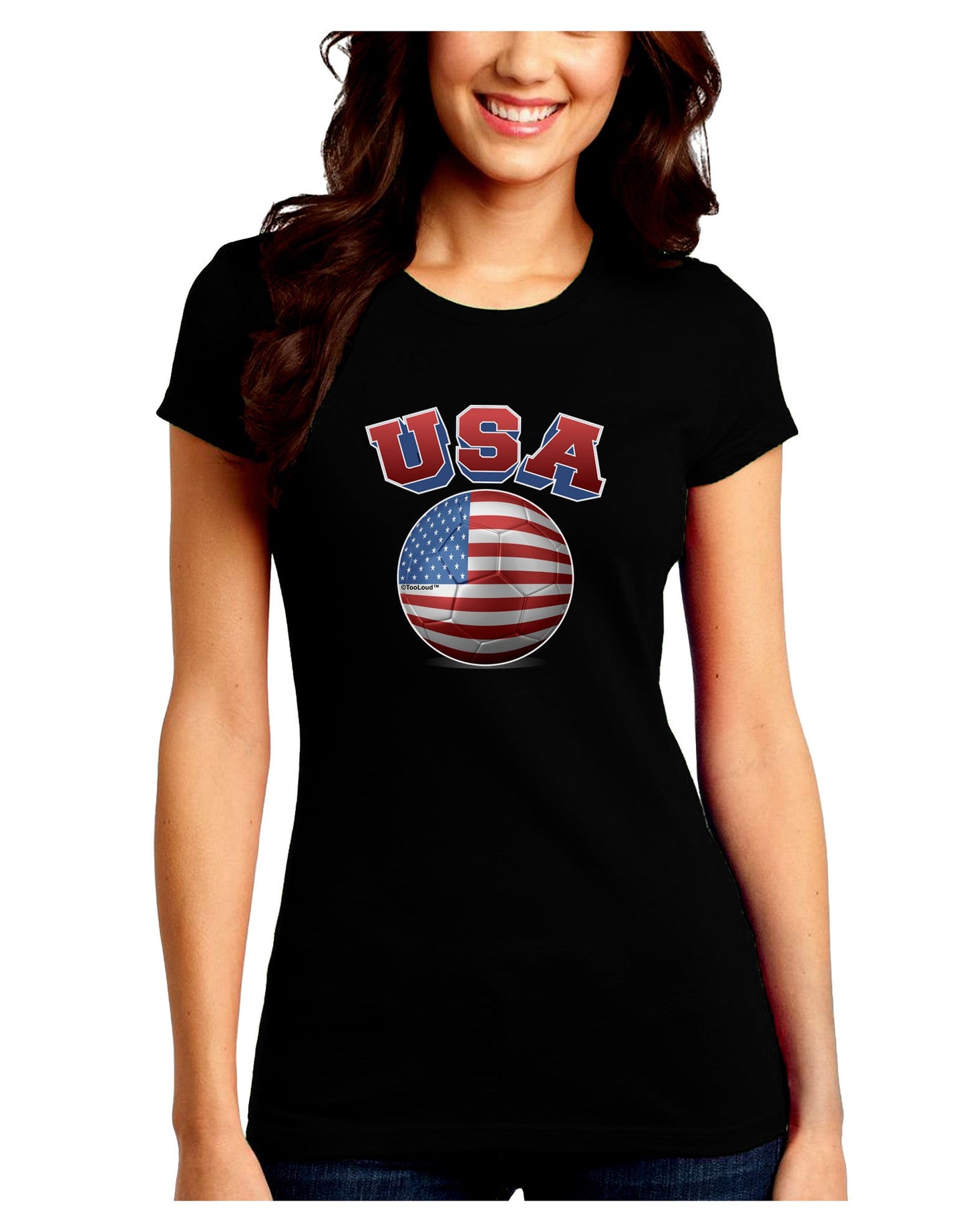 Soccer Ball Flag - USA Juniors Petite Crew Dark T-Shirt-T-Shirts Juniors Tops-TooLoud-Black-Juniors Fitted Small-Davson Sales