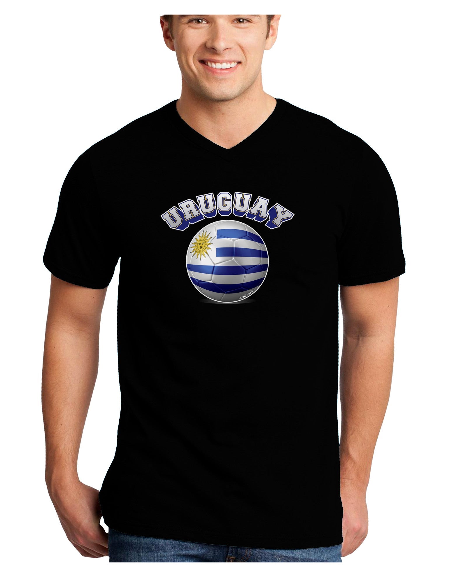 Soccer Ball Flag - Uruguay Adult Dark V-Neck T-Shirt-TooLoud-Black-Small-Davson Sales