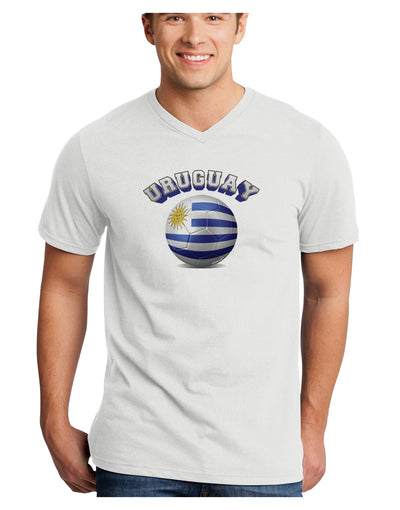 Soccer Ball Flag - Uruguay Adult V-Neck T-shirt-Mens V-Neck T-Shirt-TooLoud-White-Small-Davson Sales