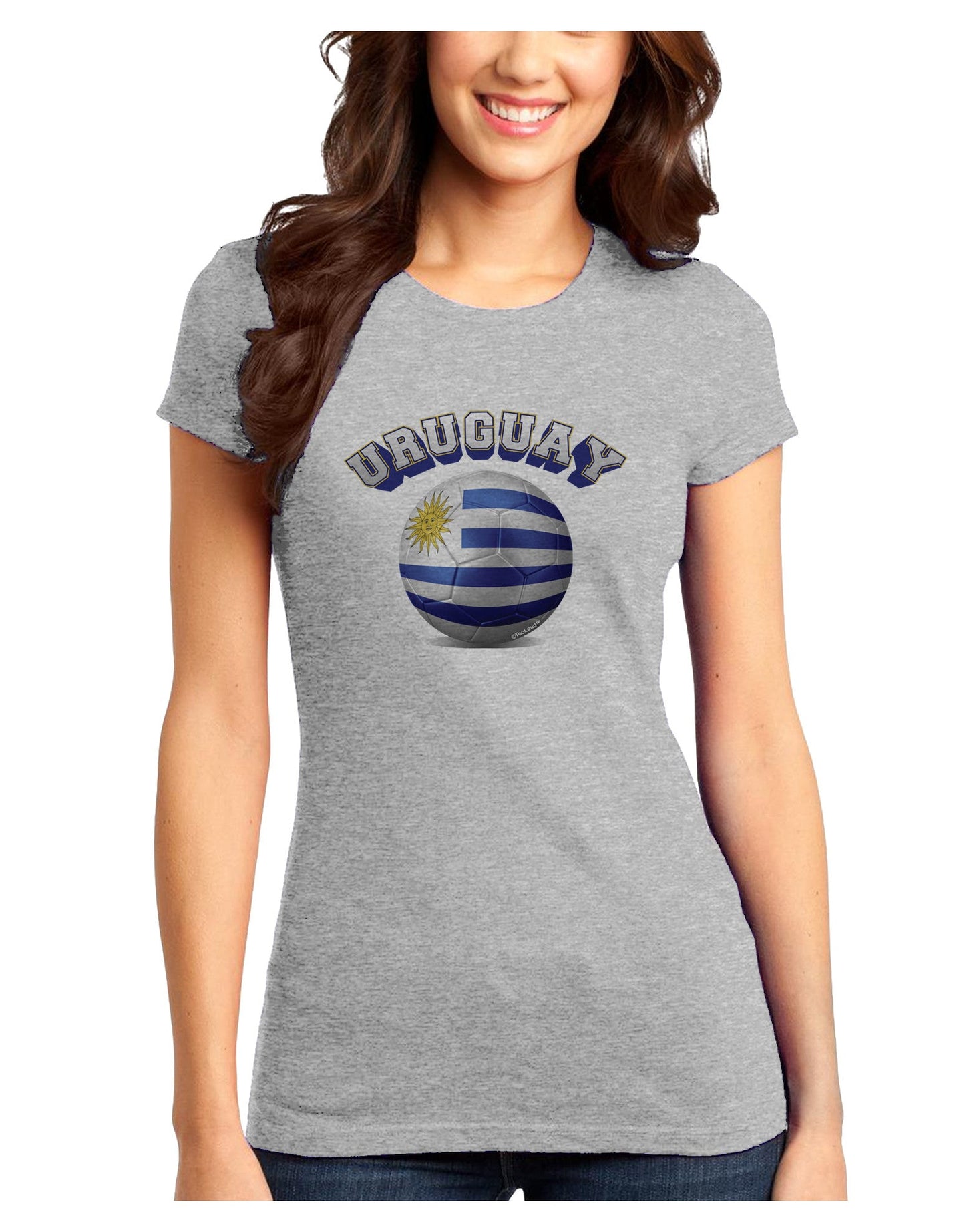 Soccer Ball Flag - Uruguay Juniors Petite T-Shirt-T-Shirts Juniors Tops-TooLoud-Ash-Gray-Juniors Fitted X-Small-Davson Sales