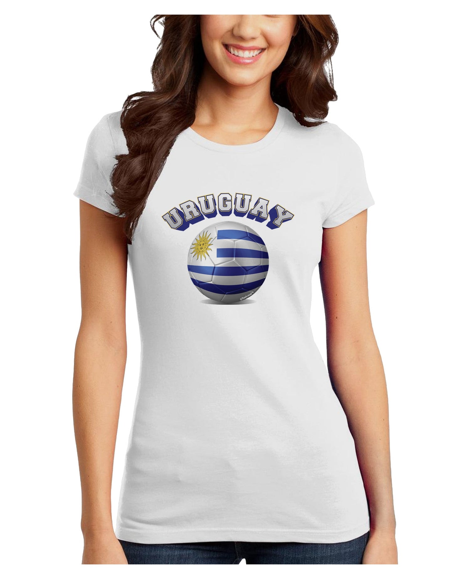 Soccer Ball Flag - Uruguay Juniors Petite T-Shirt-T-Shirts Juniors Tops-TooLoud-White-Juniors Fitted X-Small-Davson Sales