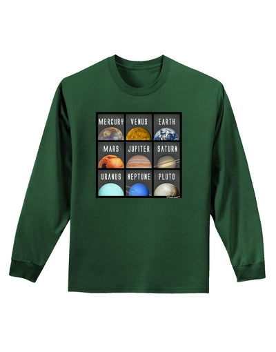 Solar System Squares Dark Adult Long Sleeve Dark T-Shirt-TooLoud-Dark-Green-Small-Davson Sales