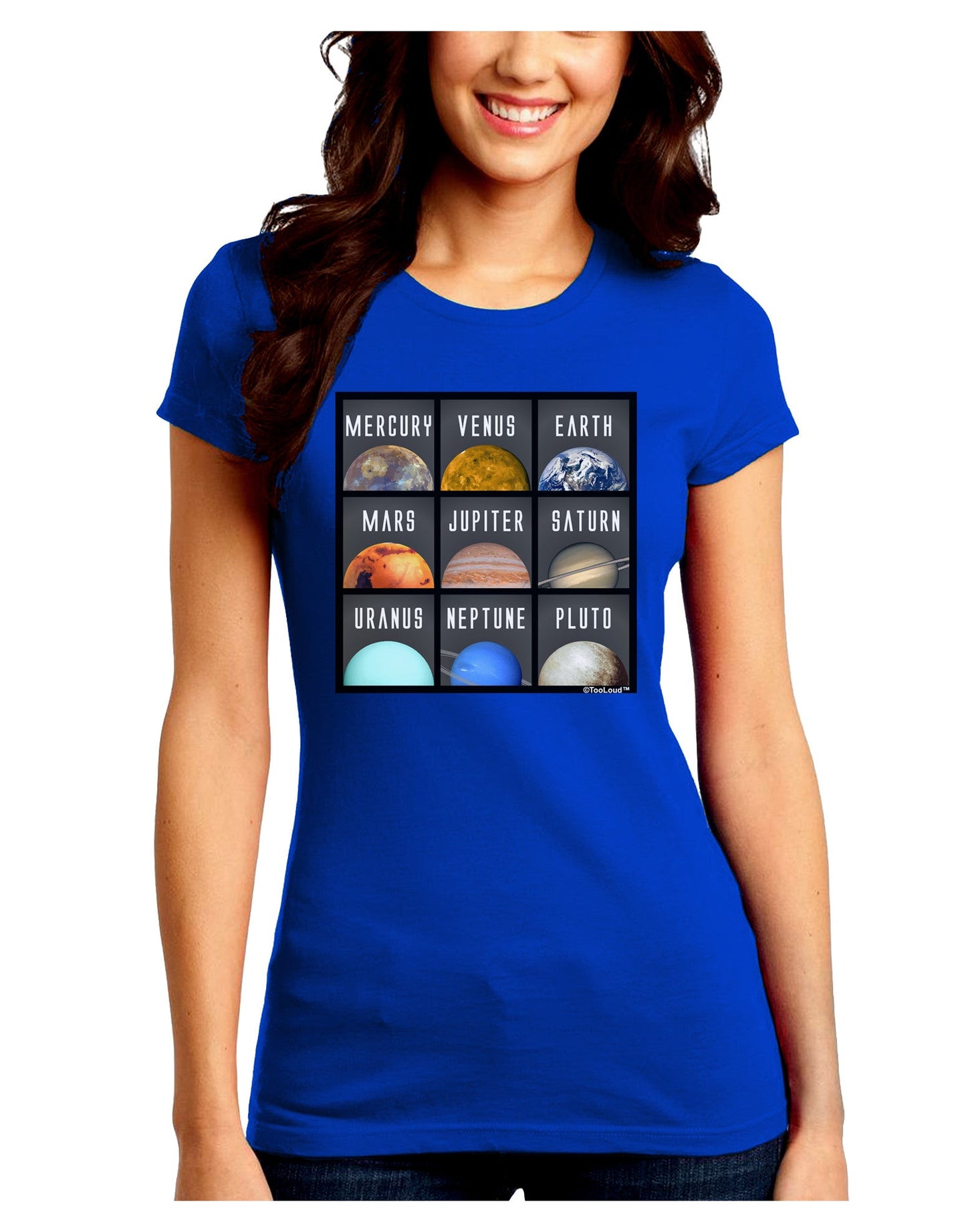 Solar System Squares Dark Juniors Petite Crew Dark T-Shirt-T-Shirts Juniors Tops-TooLoud-Royal-Blue-Juniors Fitted Small-Davson Sales