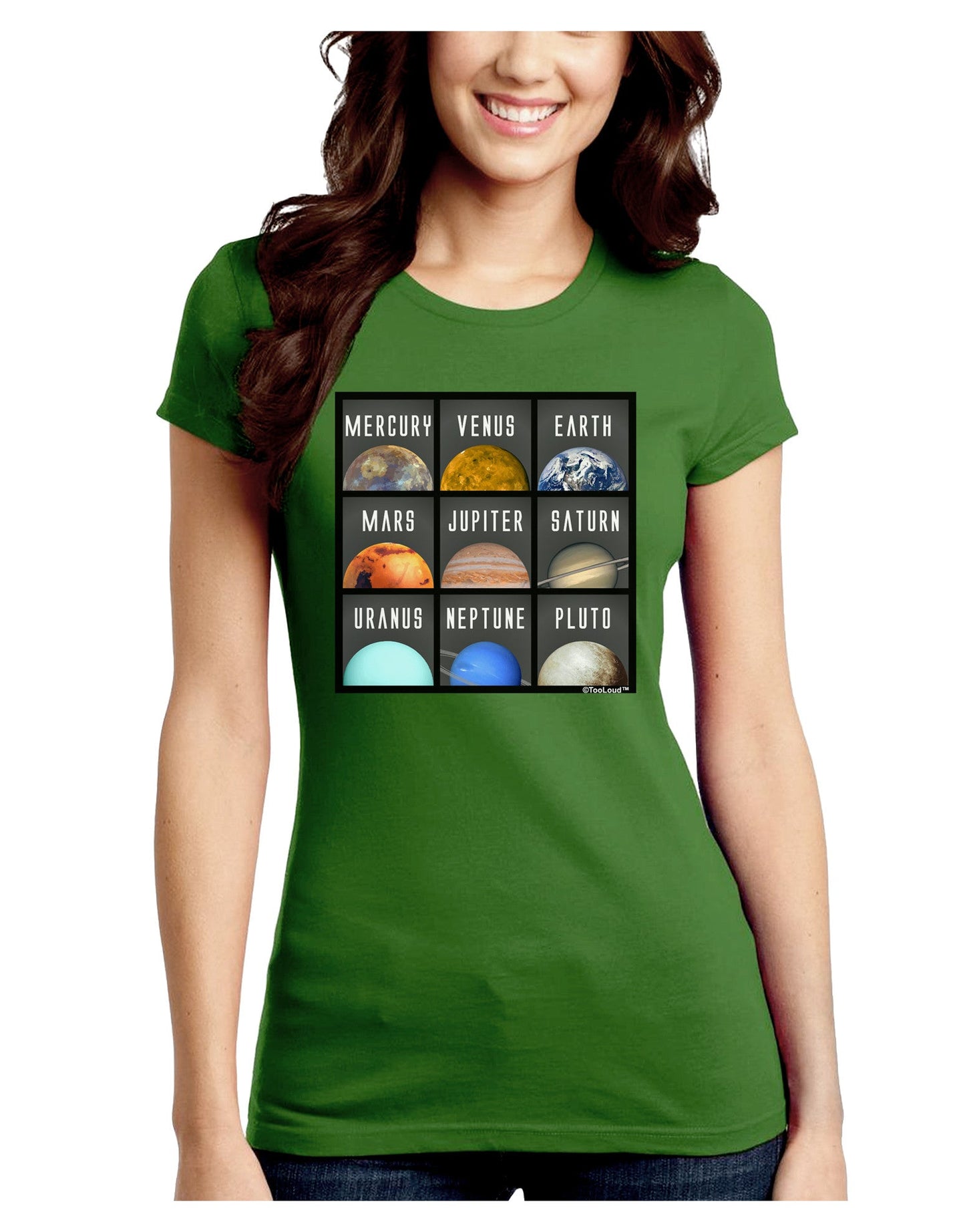 Solar System Squares Dark Juniors Petite Crew Dark T-Shirt-T-Shirts Juniors Tops-TooLoud-Kiwi-Green-Juniors Fitted Small-Davson Sales