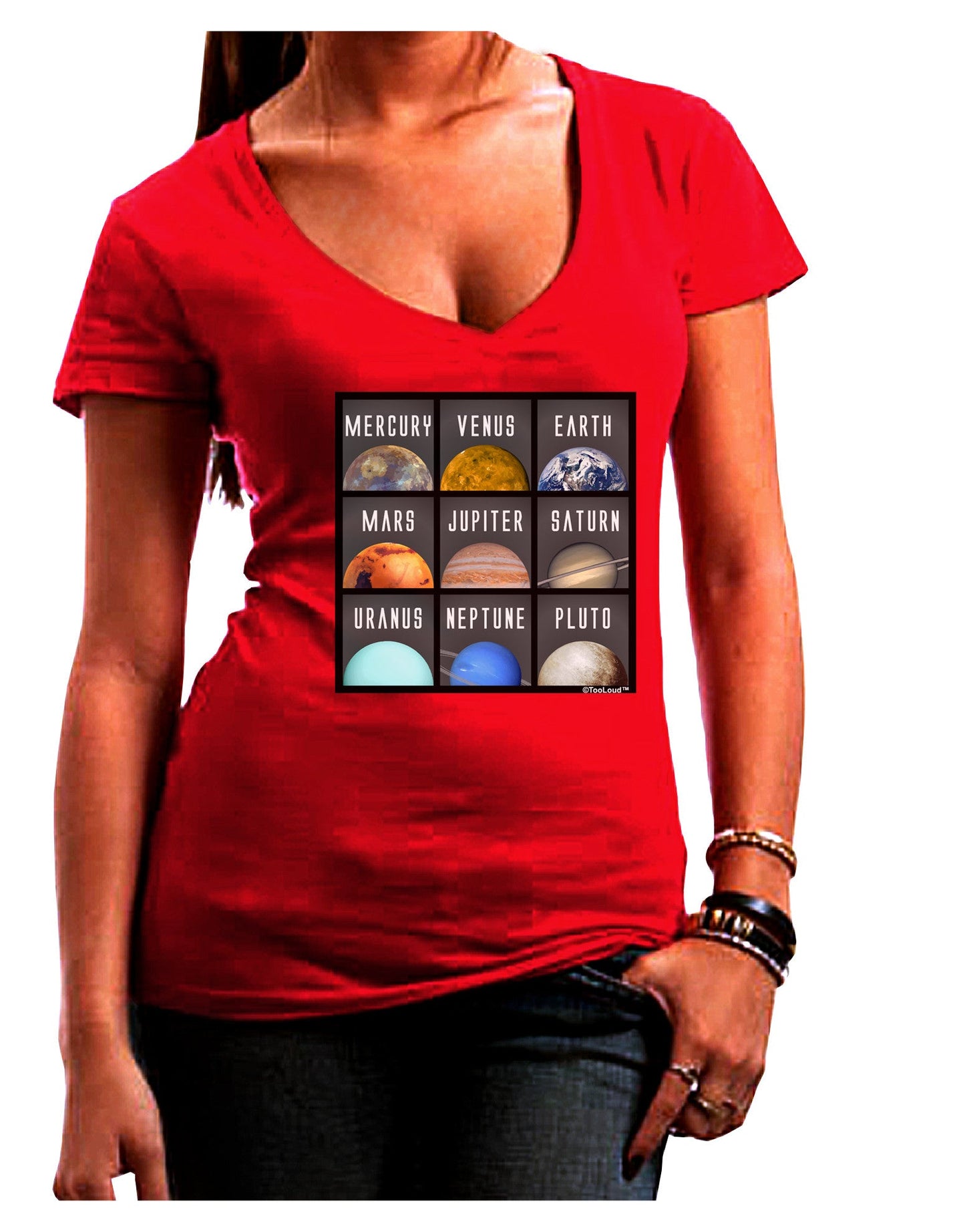 Solar System Squares Dark Womens V-Neck Dark T-Shirt-Womens V-Neck T-Shirts-TooLoud-Red-Juniors Fitted Small-Davson Sales