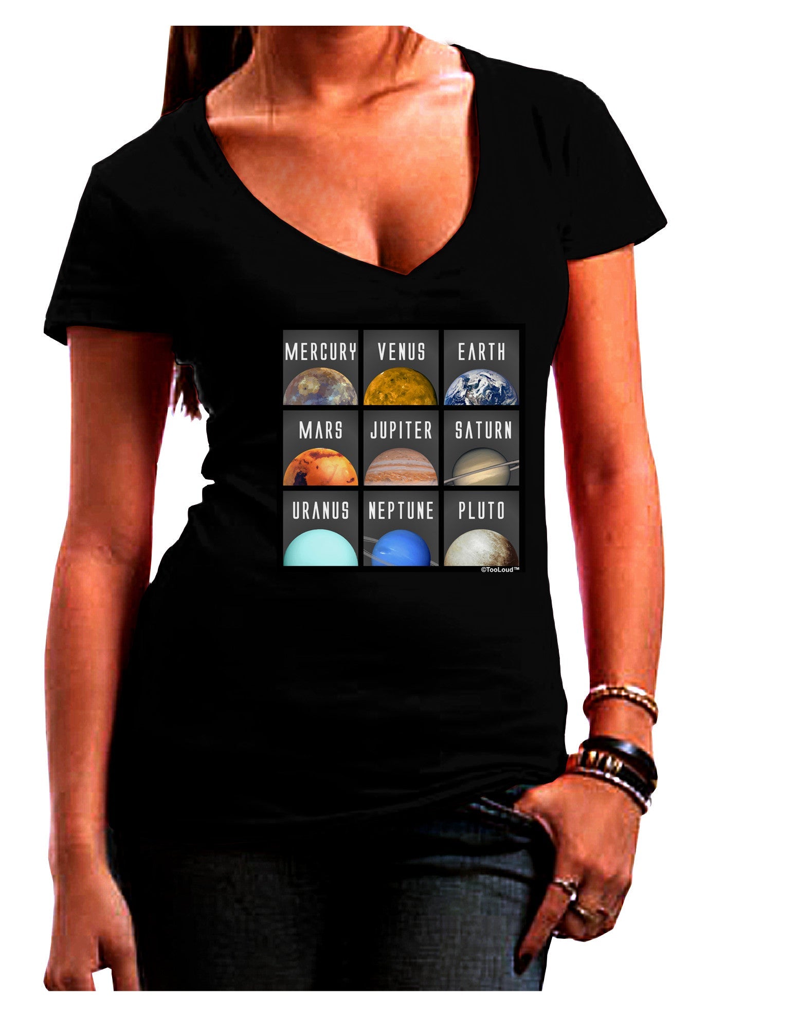Solar System Squares Dark Womens V-Neck Dark T-Shirt-Womens V-Neck T-Shirts-TooLoud-Black-Juniors Fitted Small-Davson Sales