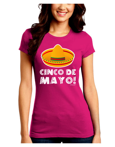 Sombrero Design - Cinco de Mayo Juniors Crew Dark T-Shirt by TooLoud-T-Shirts Juniors Tops-TooLoud-Hot-Pink-Juniors Fitted Small-Davson Sales