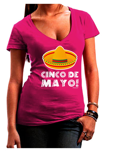 Sombrero Design - Cinco de Mayo Juniors V-Neck Dark T-Shirt by TooLoud-Womens V-Neck T-Shirts-TooLoud-Hot-Pink-Juniors Fitted Small-Davson Sales