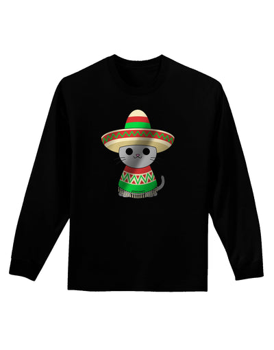 Sombrero and Poncho Cat - Metallic Adult Long Sleeve Dark T-Shirt by TooLoud-TooLoud-Black-Small-Davson Sales