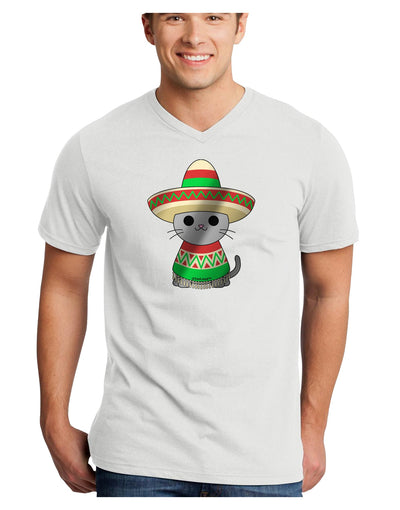 Sombrero and Poncho Cat - Metallic Adult V-Neck T-shirt by TooLoud-Mens V-Neck T-Shirt-TooLoud-White-Small-Davson Sales