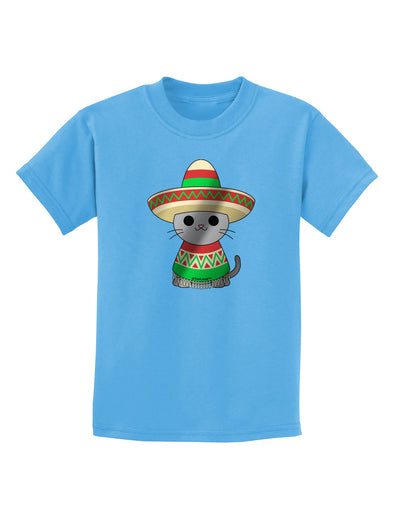 Sombrero and Poncho Cat - Metallic Childrens T-Shirt by TooLoud-Childrens T-Shirt-TooLoud-Aquatic-Blue-X-Small-Davson Sales