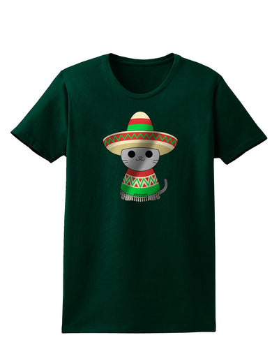 Sombrero and Poncho Cat - Metallic Womens Dark T-Shirt by TooLoud-Womens T-Shirt-TooLoud-Forest-Green-Small-Davson Sales