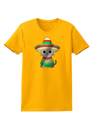 Sombrero and Poncho Cat - Metallic Womens T-Shirt by TooLoud-Womens T-Shirt-TooLoud-Gold-X-Small-Davson Sales