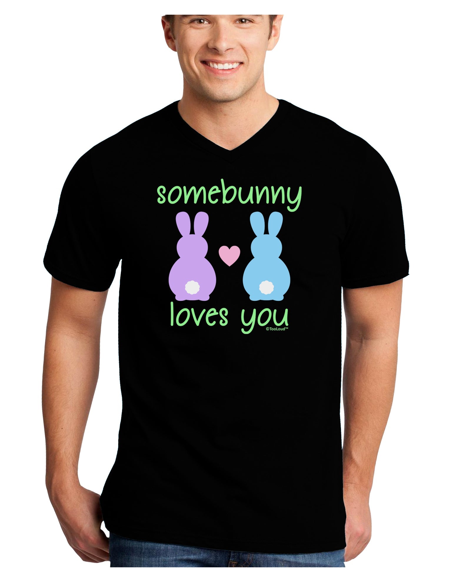 Somebunny Loves You Adult Dark V-Neck T-Shirt by TooLoud-Mens V-Neck T-Shirt-TooLoud-Black-Small-Davson Sales