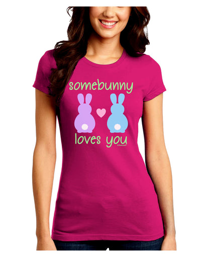 Somebunny Loves You Juniors Crew Dark T-Shirt by TooLoud-T-Shirts Juniors Tops-TooLoud-Hot-Pink-Juniors Fitted Small-Davson Sales