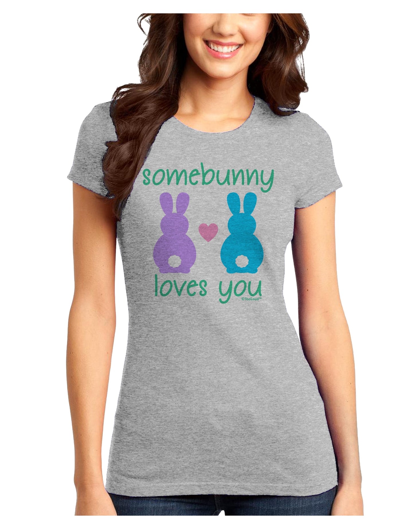 Somebunny Loves You Juniors T-Shirt by TooLoud-Womens Juniors T-Shirt-TooLoud-Ash-Gray-Juniors Fitted X-Small-Davson Sales