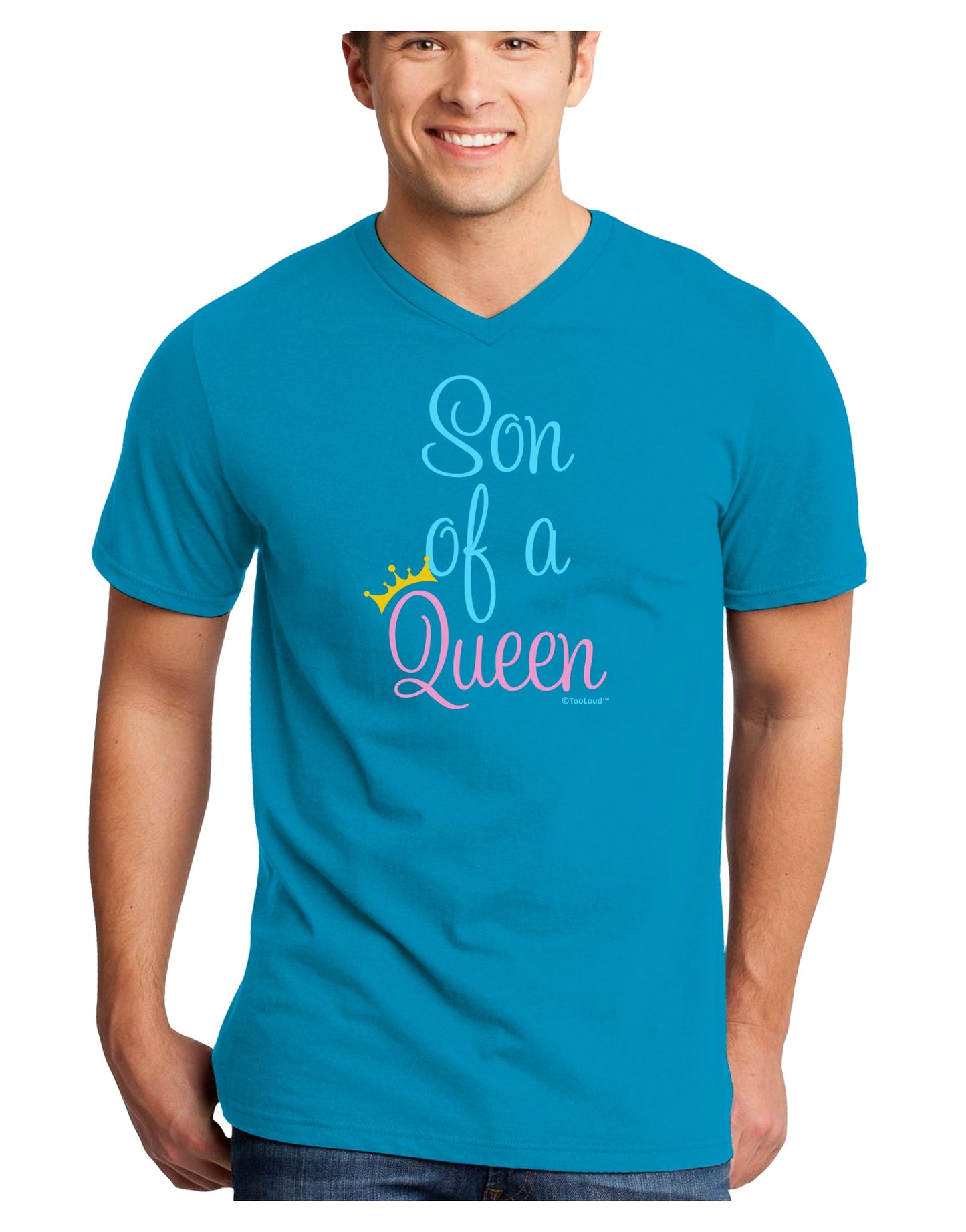 Son of a Queen - Matching Mom and Son Design Adult Dark V-Neck T-Shirt by TooLoud-Mens V-Neck T-Shirt-TooLoud-Turquoise-Small-Davson Sales